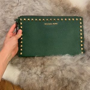 Michael Kors Green & Gold Stud Wristlet